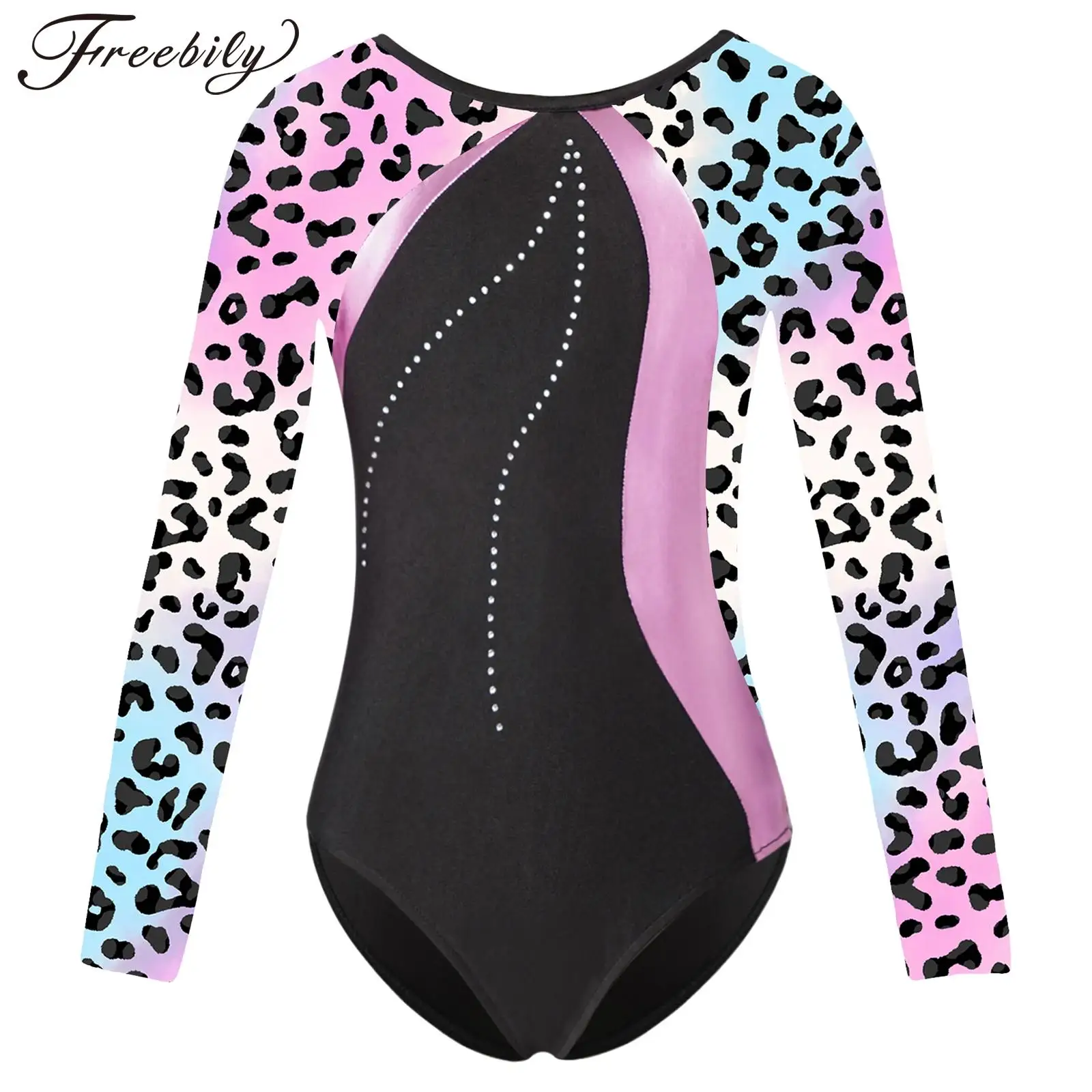 

Kids Long Sleeve Gymnastics Leotard for Girls Print Patchwork Ballet Dance Skating Jumpsuit Yoga Training Gymnastic Bodysuit