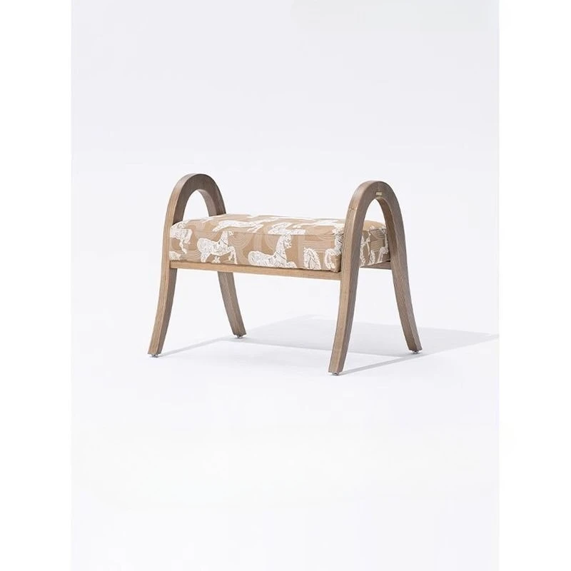 

Home Door Embroidered Shoe-changing Stool Solid Wood Material Bedroom Bed End Stool Vanity Chair