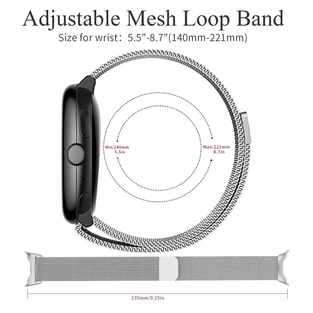 حزام حلقة ميلانيزي لحزام ساعة Pixel ملحقات الساعة الذكية سوار مغناطيسي معدني من الفولاذ المقاوم للصدأ لساعة Google Pixel