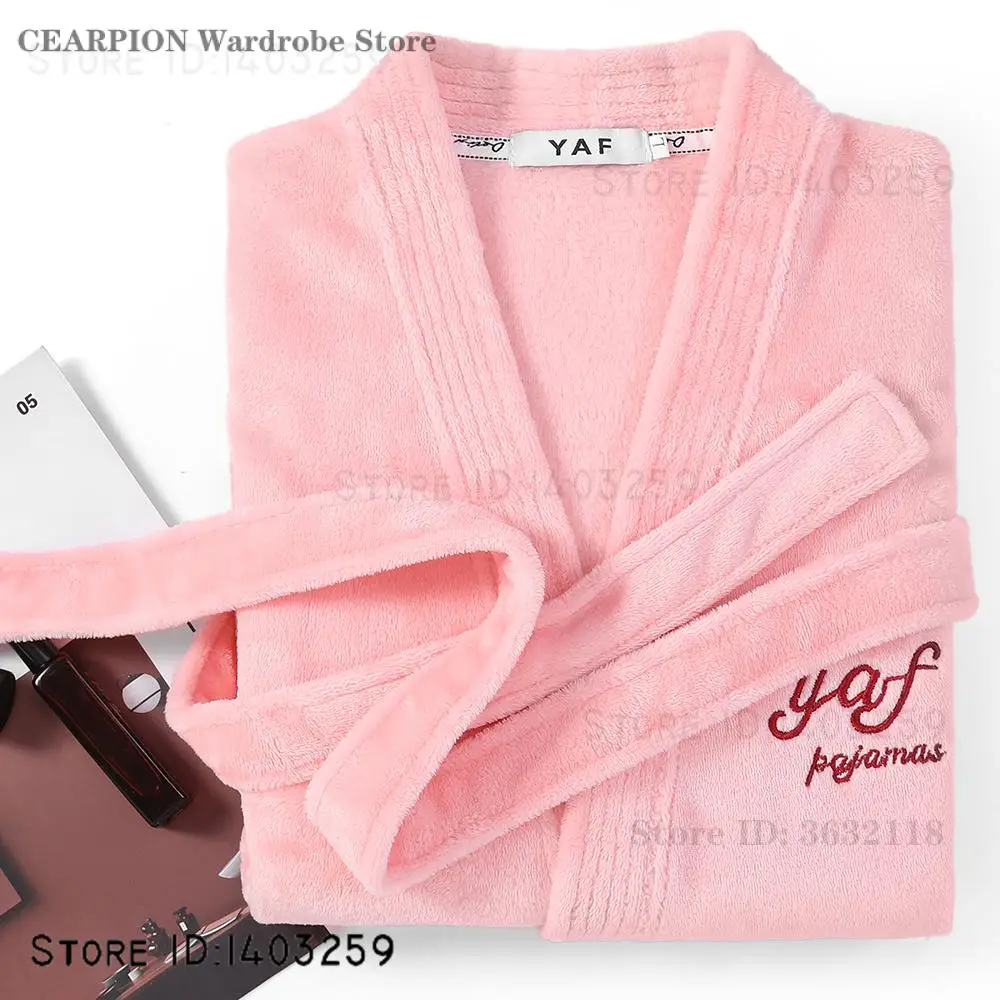 

New Couple Homewear Female Sleepwear Autumn Winter Nightgown Thicken Flannel Robe Kimono Bathrobe Gown Loose Warm Loungewear