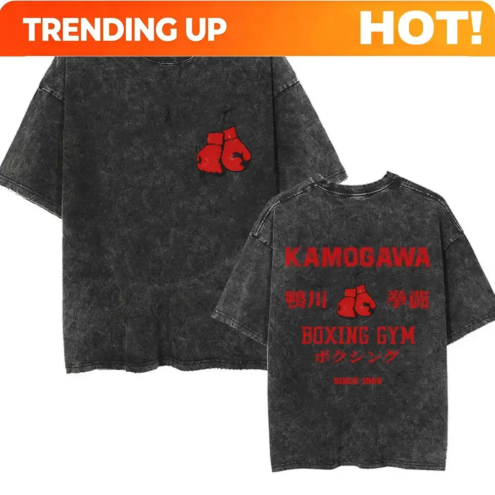 Customization Anime Hajime No Ippo Kamogawa Boxing Gym Vintage Washed T-shirt Makunouchi Takamura KGB T Shirts Men Manga Oversiz