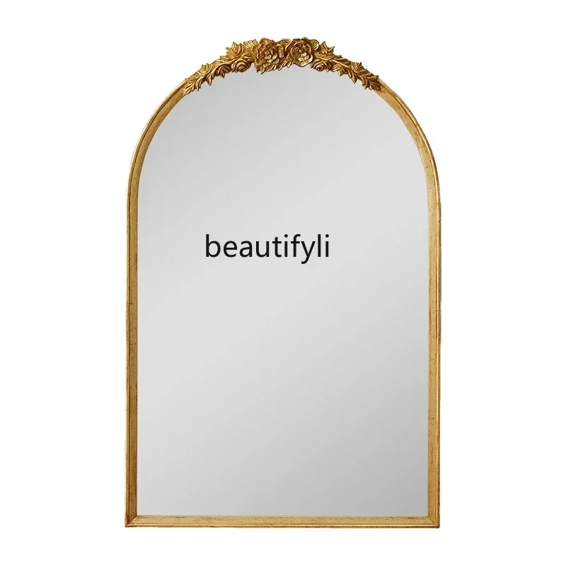 

SS Light luxuryFrench rose bathroom mirror with lamp washstand LED makeup mirror arch bathroom defogging toilet mirror