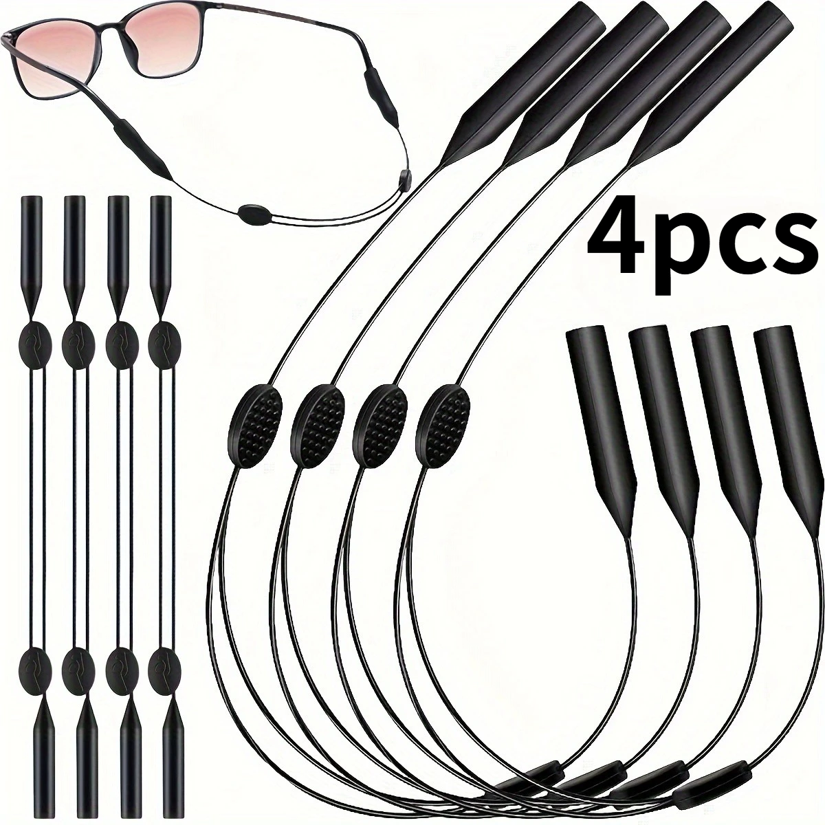 4 Pcs Classic Multi Functional Anti Lost Glasses Strap Black