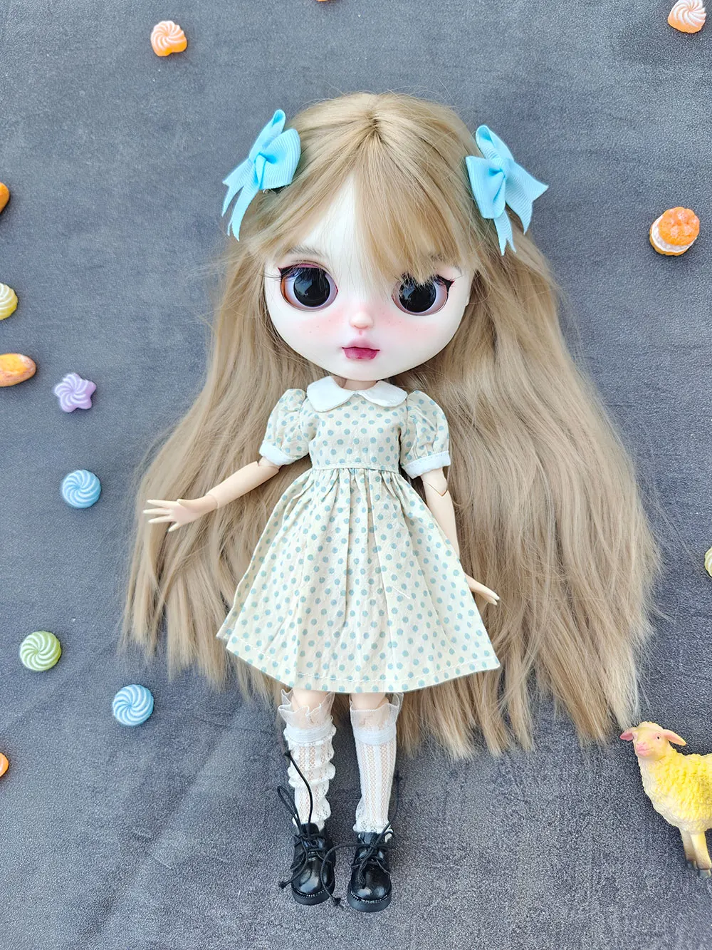 

New Blythe doll Clothes Handmade Regular wear Barbies Girl Polka dot dress Cute For Ymy Ob24 Ob22 Doll Accessories