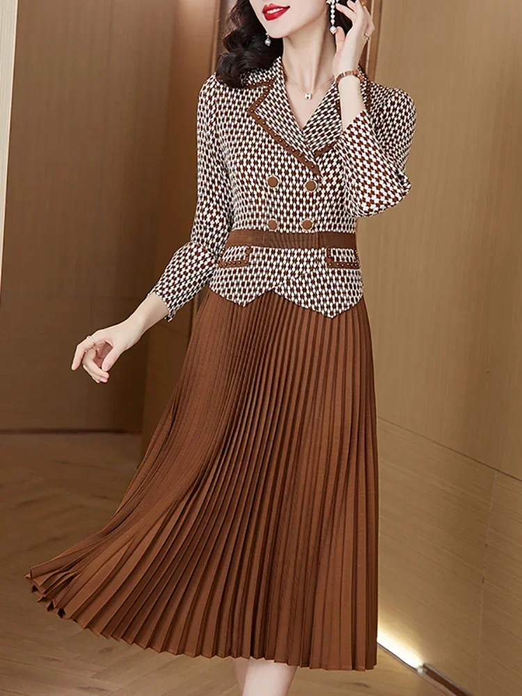 New Black Patchwork Plaid Bodycon Prom Clothes Women Elegant Office Lady Autumn Winter Korean Vintage Hepburn Dresses XQ320