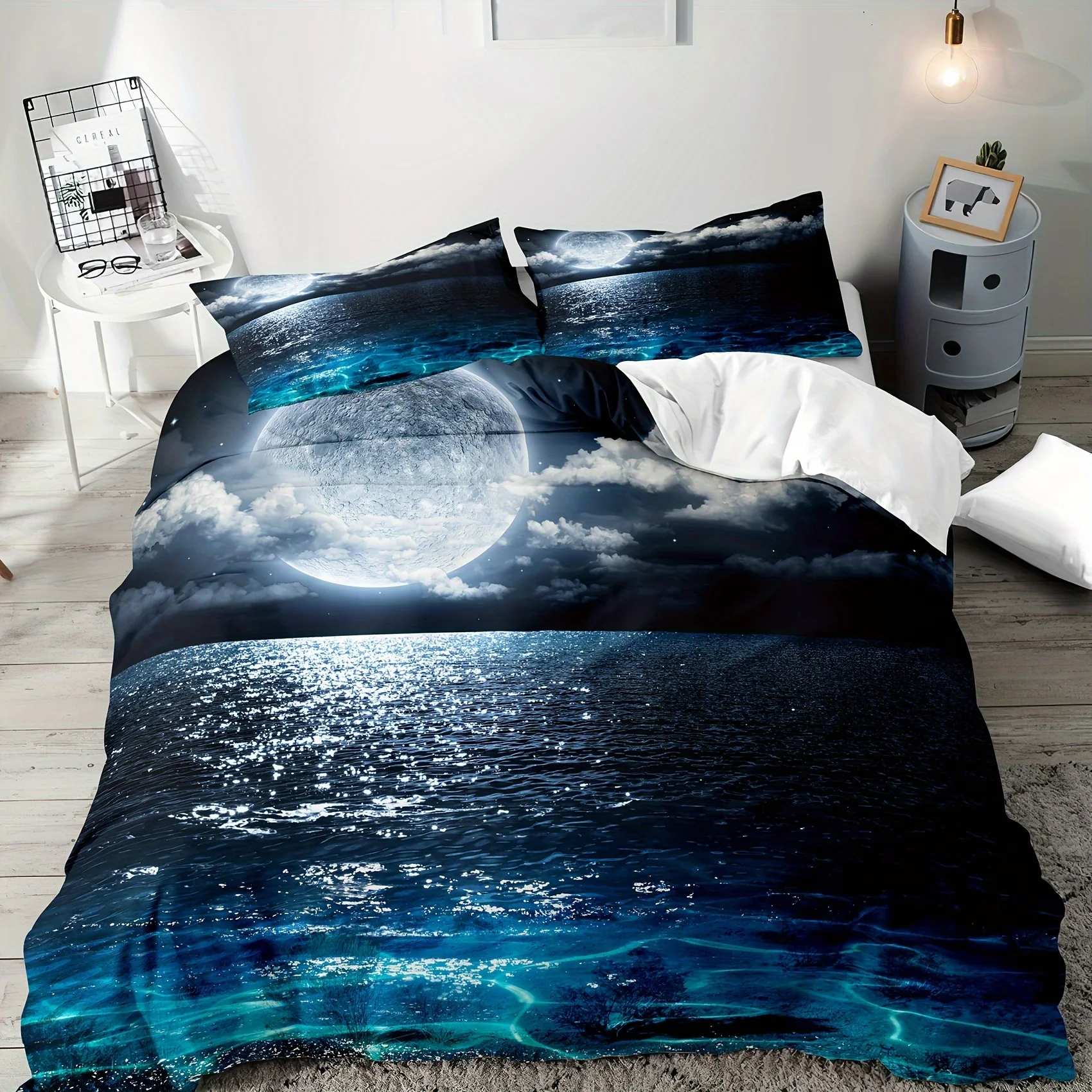 2/3pcs Polyester Duvet Cover Set 3D Moonlit Landscape Print Bedding Set, Soft Comfortable Duvet Cover, For Bedroom, Guest Room