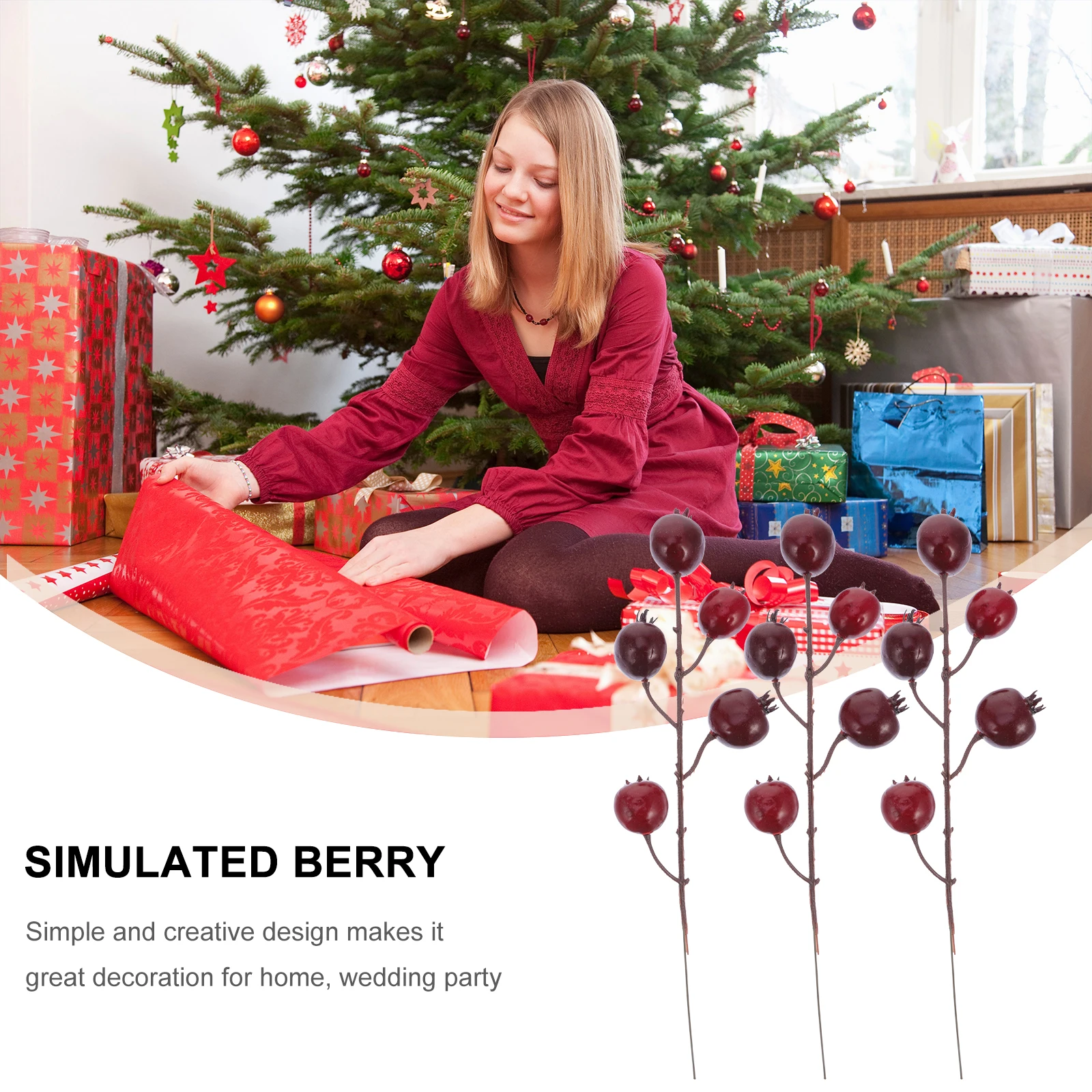 

3pcs Artificial Pomegranate Branches Christmas Berry Decor Fake Berries For Home Wedding Party Photography Props Simulated