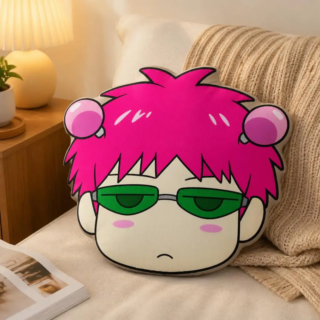 Saiki Kusuo Head Chibi 2D Flat Printing Shaped Pillow Double-Sided Print Throw Pillows for Home Decor Gift Sofa Room Bed