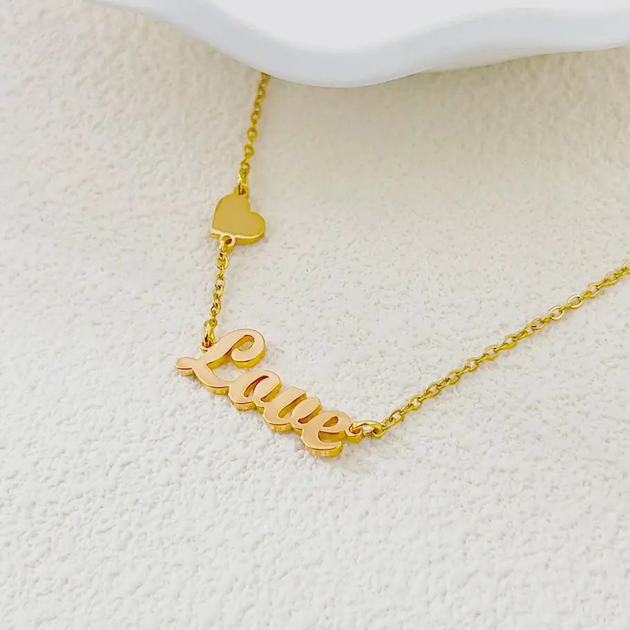 GUILING Dainty Personalized Heart Charm Pendant Custom Name Necklace Choker Women Chain Stainless Steel Jewelry Girl Gift