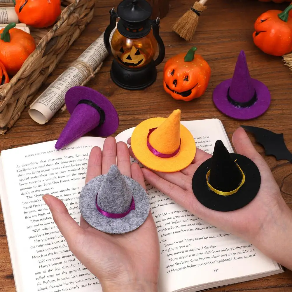 Halloween Witch Hat Decorations Portable Felt Hat Ornaments 2 Pcs Mini Felt Witch Hats Tiny Halloween Hat Bottle for Party