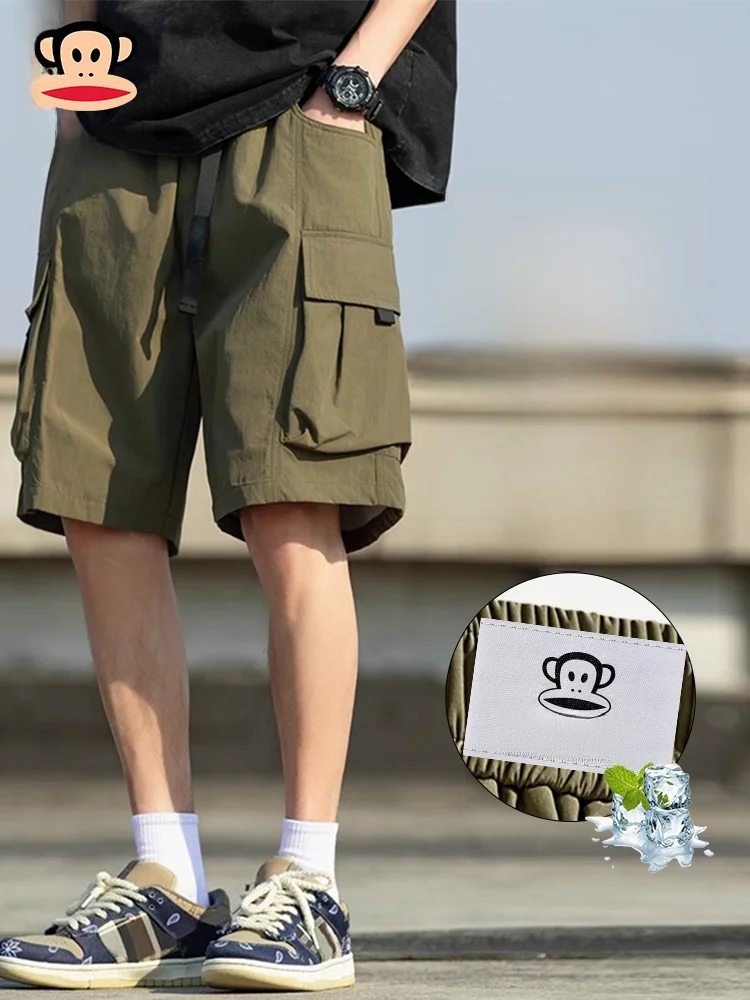 

PaulFrank мужские летние новые свободные брюки из ледяного шелка с пятью плечами, тонкая рабочая одежда, функциональные повседневные брюки, свободные молодежные брюки