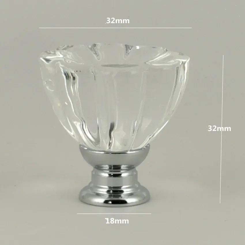Fashion Creative Petal Clear Glass Crystal Drawer Shoe Cabinet Knob Pull Silver Golden Kitchen Cabinet Cupboard Door Handle 32mm