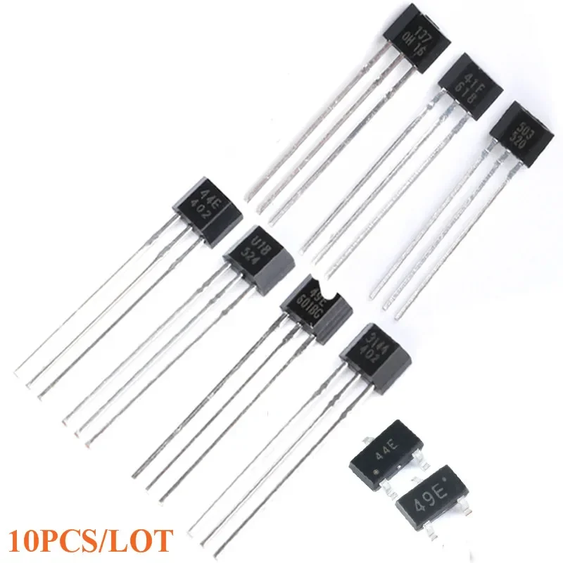 10pcs Hall Effect Sensor Switch A3144 44E U18 49E 41F 3503 OH137 Hall Element Brushless Electric Motor 44E 49E SMD High Sensitiv