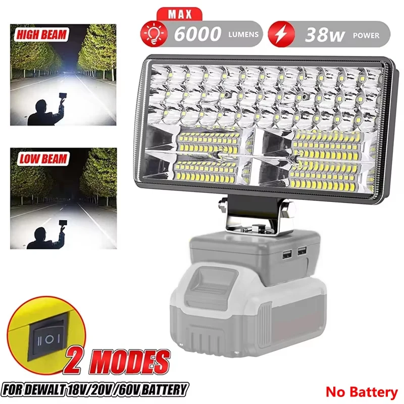 

18W 34LED 5400Lumens Work Light Flashlight for Dewalt 18V 20V Lithium Battery Portable Lantern Tool Lamp Low Voltage Protection
