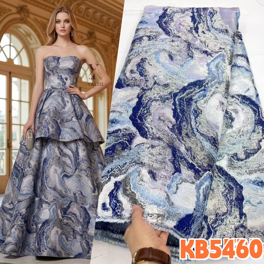 Damask Cloth Brocade Jacquard Lace African Luxury Fabric 5 Yards Gilding Brocade French Mesh Embroidery Beads Lace Fabric KB5460