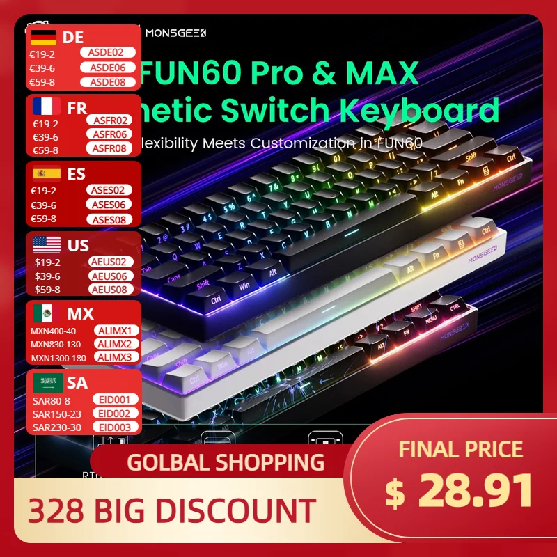 Akko MonsGeek FUN60 PRO&MAX HE Machanical Keyboard Magnetic Switch 60% Wireless Gaming Keyboard Rapid Trigger 8K Custom Keyboard