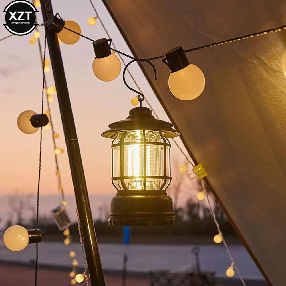 

Vintage Hanging Camping Lamp Type-C Fast Charging Lighting Decorative Charging Tent Lamp Retro Portable Outdoors Camping Lantern