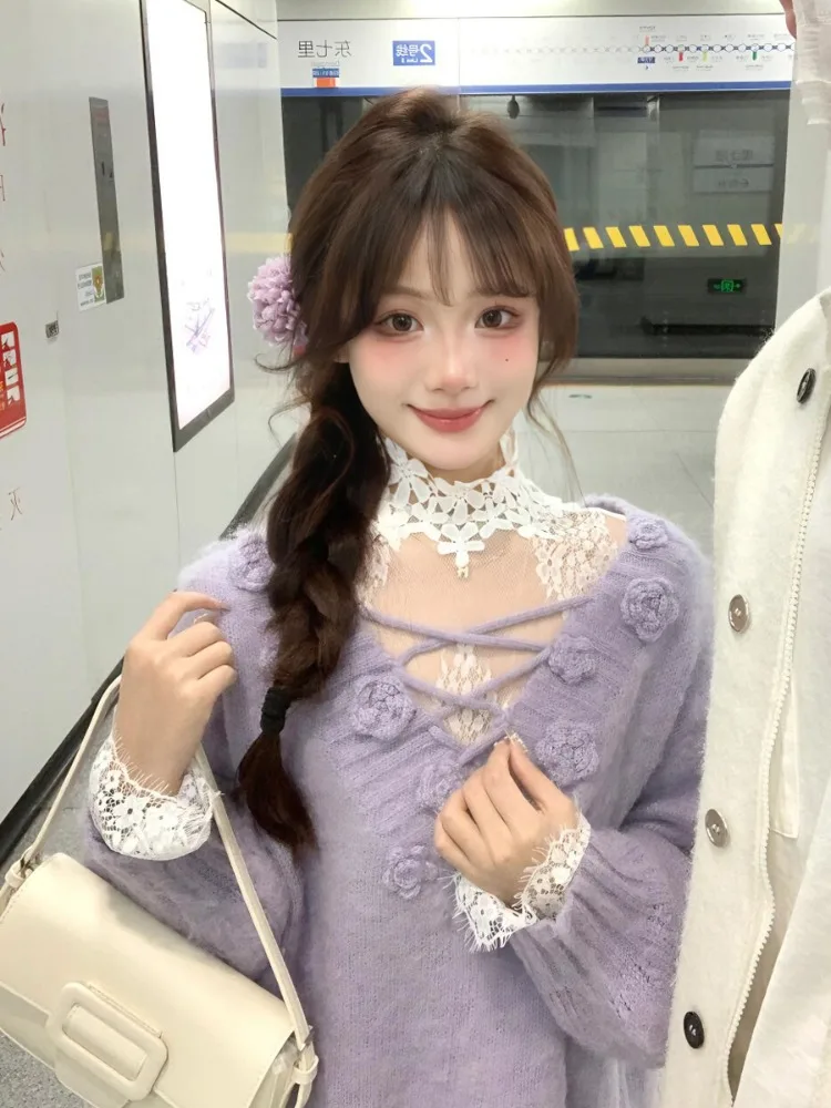 하라주쿠 루즈 풀오버 스위트 니트웨어 우아한 빈티지 Y2k 서브컬쳐 스웨터 그런지 미학 니트 코트 패션 의류