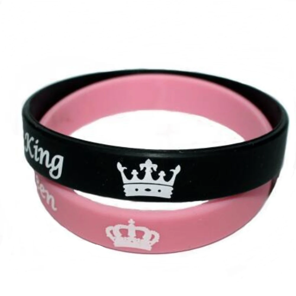 2pcs/set Couple Silicone Bracelet I Am His Queen Her King Beauty Valentine's Day Jewelry Black Pink Color