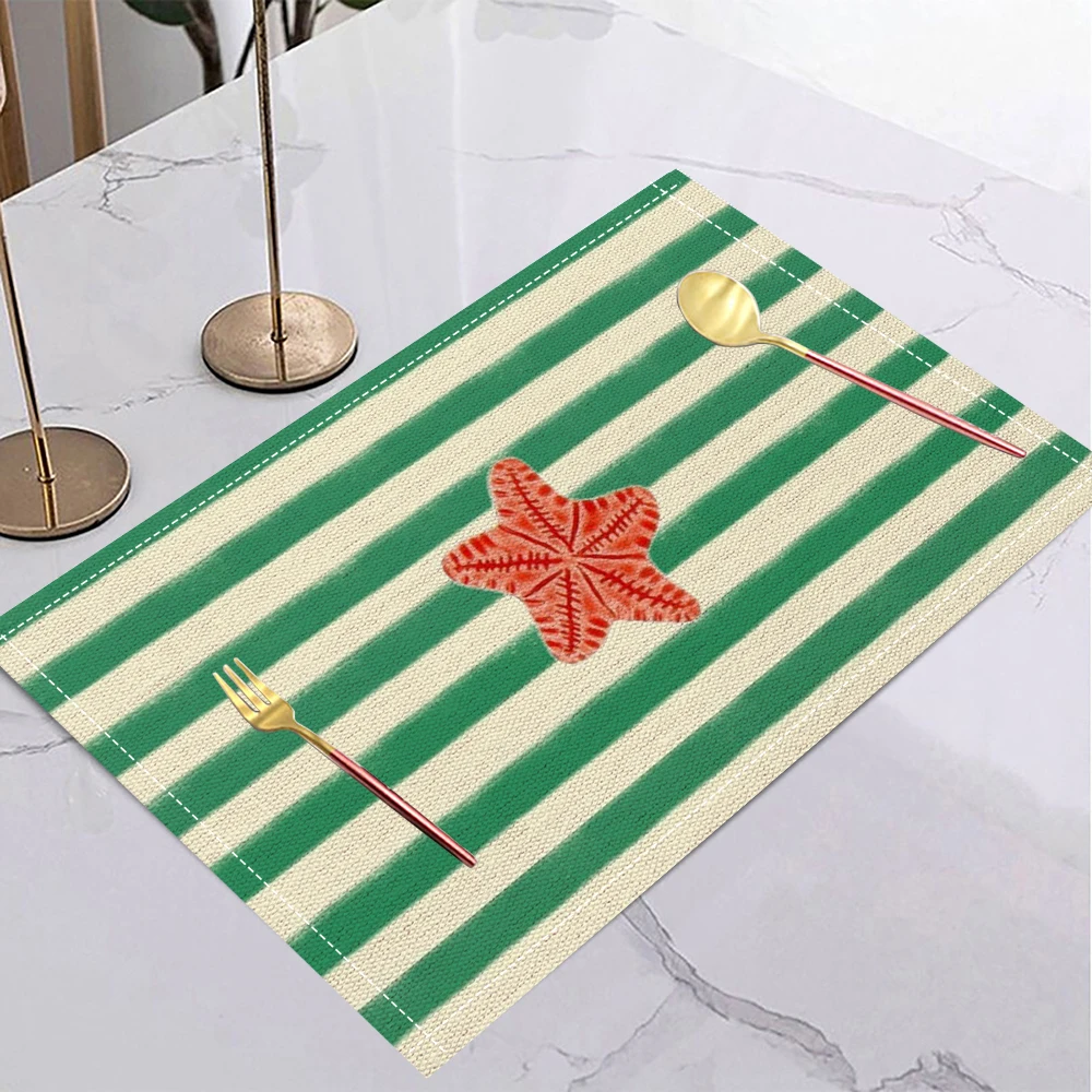 Boho Style Table Mat Placemats Blue And White Stripes With Red Lobster Print For Kitchen Dining Table Decor Retro view 4