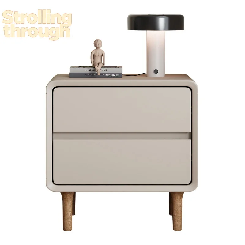 

Современная простая прикроватная тумбочка из массива дерева с лаковым покрытием, маленькая прикроватная тумбочка для спальни в итальянском минималистичном стиле, легкая роскошная тумбочка для хранения вещей.