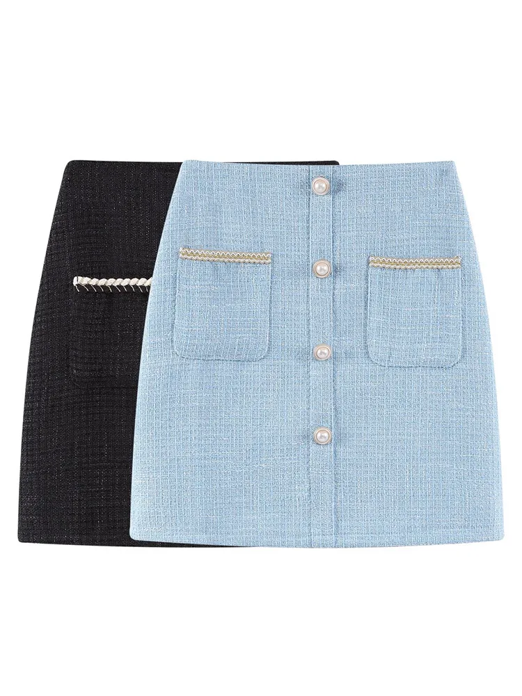 

SMTHMA Small Fragrant Wind Tweed Skirt For Women New Autumn Winter High Waist Woolen A-Line Short Skirt