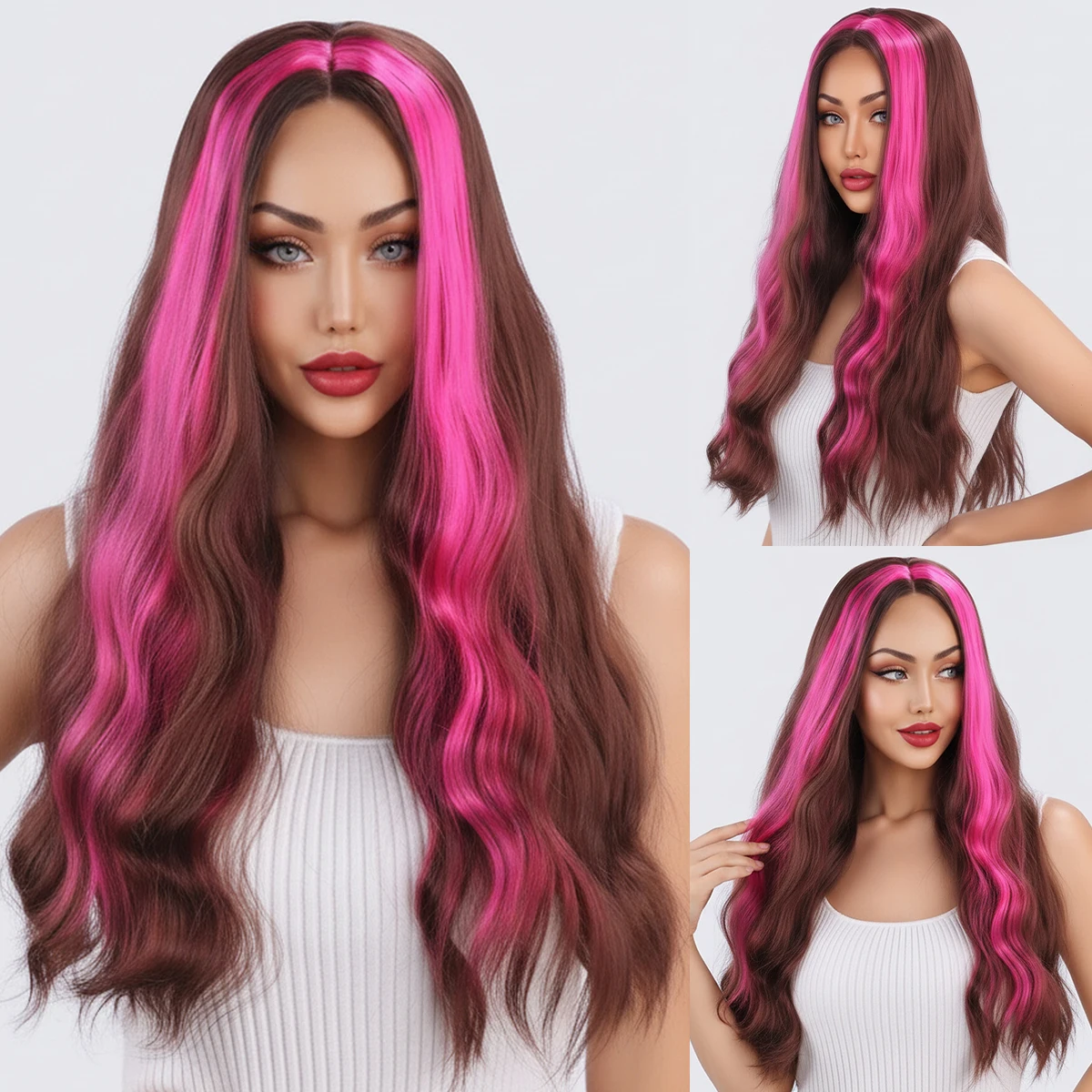 

Explosive brown curly long hair synthetic fiber wig