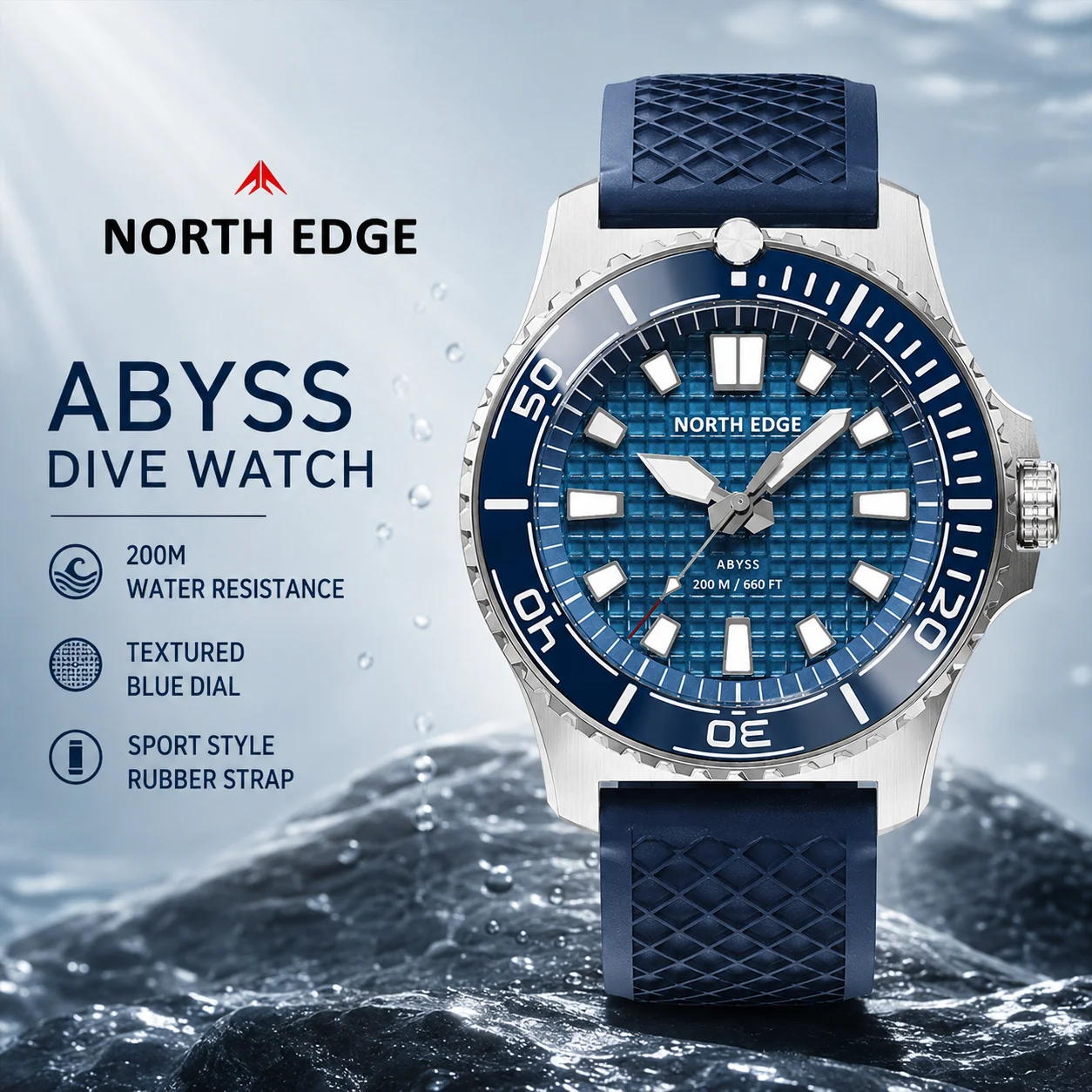 Solar Powered Watch - NORTH EDGE ABYSS Erkek Güneş Enerjili