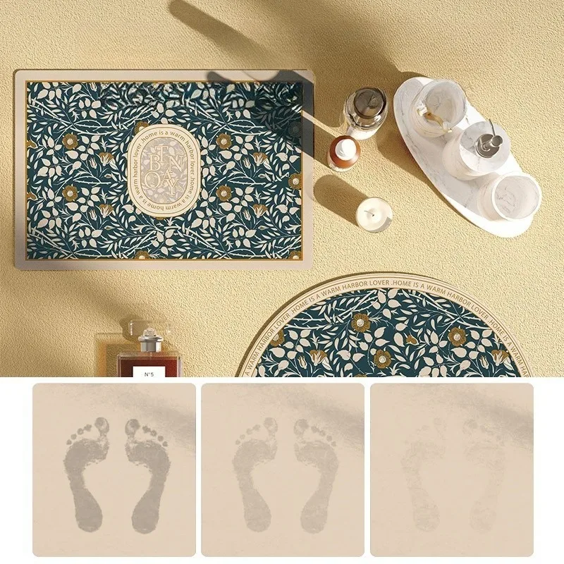 Bathroom Entrance Diatom Mud Floor Mat, Semi-circular Anti-slip Quick-drying Foot Mat, Toilet Door Absorbent Household Carpet
