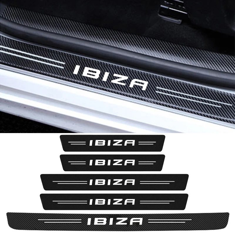 Tiras de Pedal de puerta de coche de fibra de carbono para Seat Ibiza Logo, umbral de puerta automático, protector de umbral de maletero trasero,