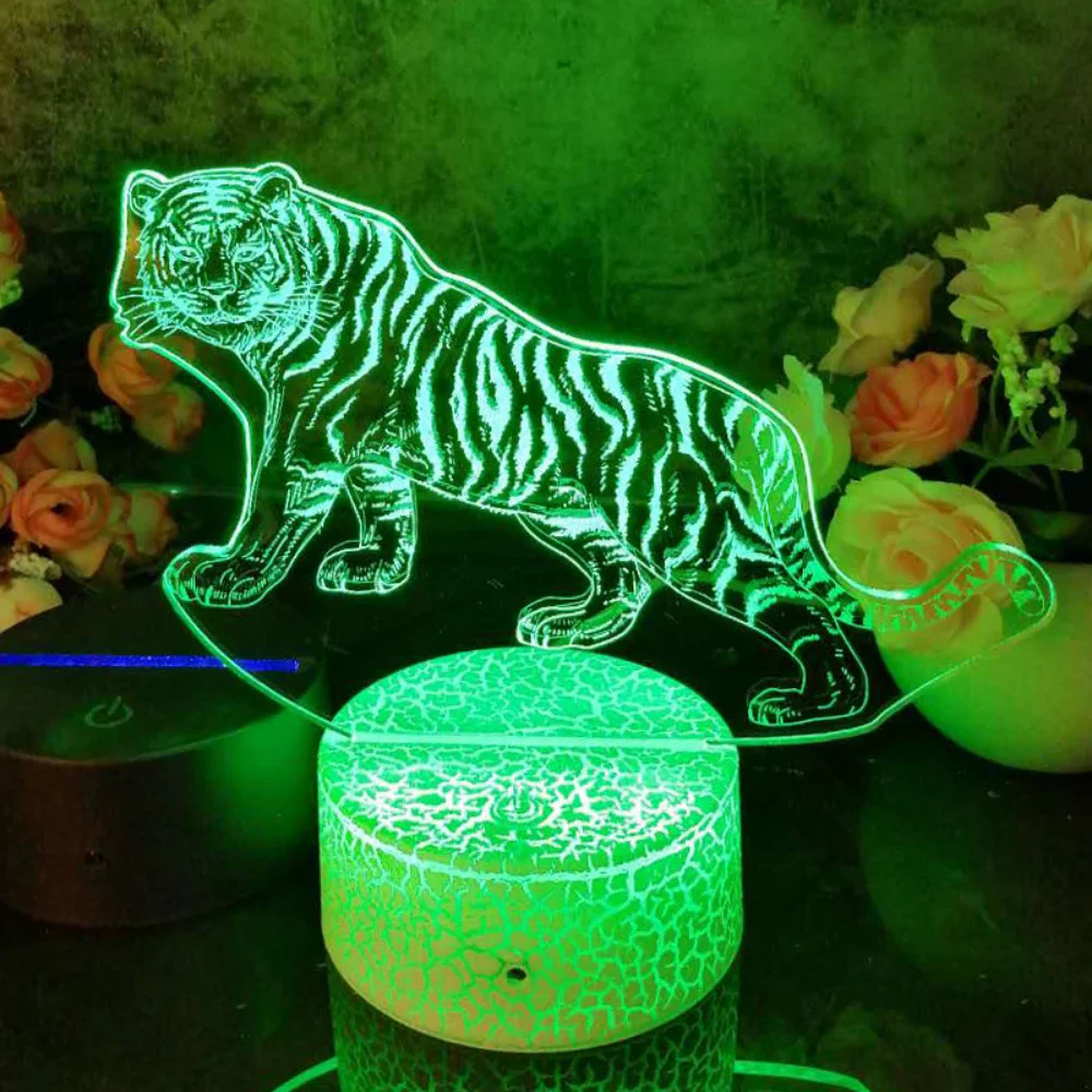 Night Light for Children Bedroom Decoration 16 Colors Dimmable 3D Tiger LED Vision Light  Remote Control Gift Cute Table Lamp