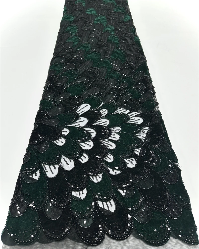 高級アフリカビーズナイジェリアスパンコールパールベルベットレース生地高品質パーティードレス縫製用