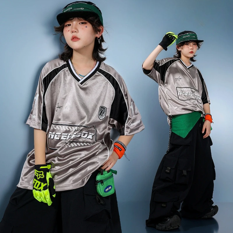 

Fashion Boys Jazz Dance Costume Silver Grey T Shirt Black Pants Kpop Stage Performance Clothes Hip Hop Dancewear Group Rave Sets