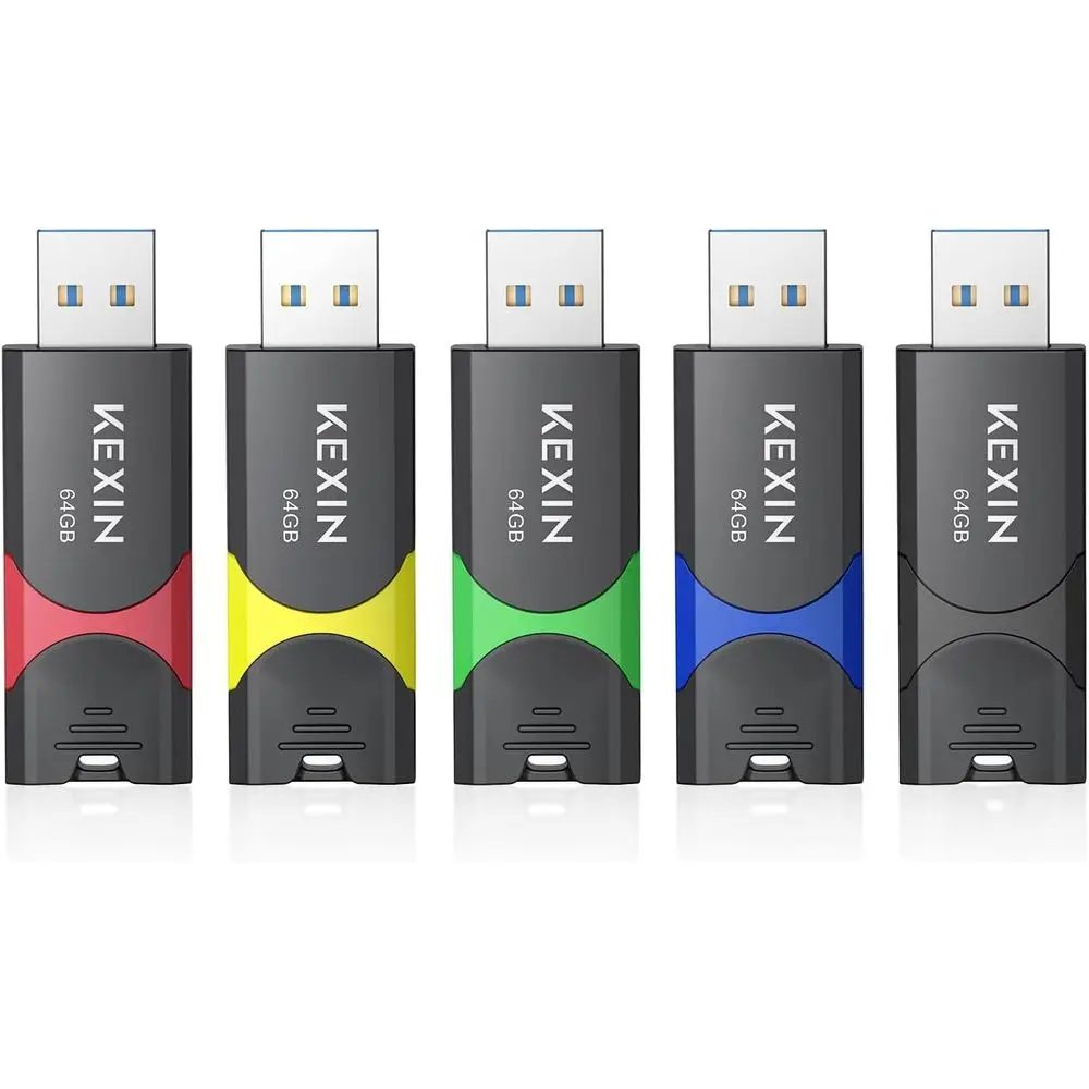 64GB USB 3.0 Flash Drives, 5-Pack, High-Speed Data Storage, Colorful Thumb Drives