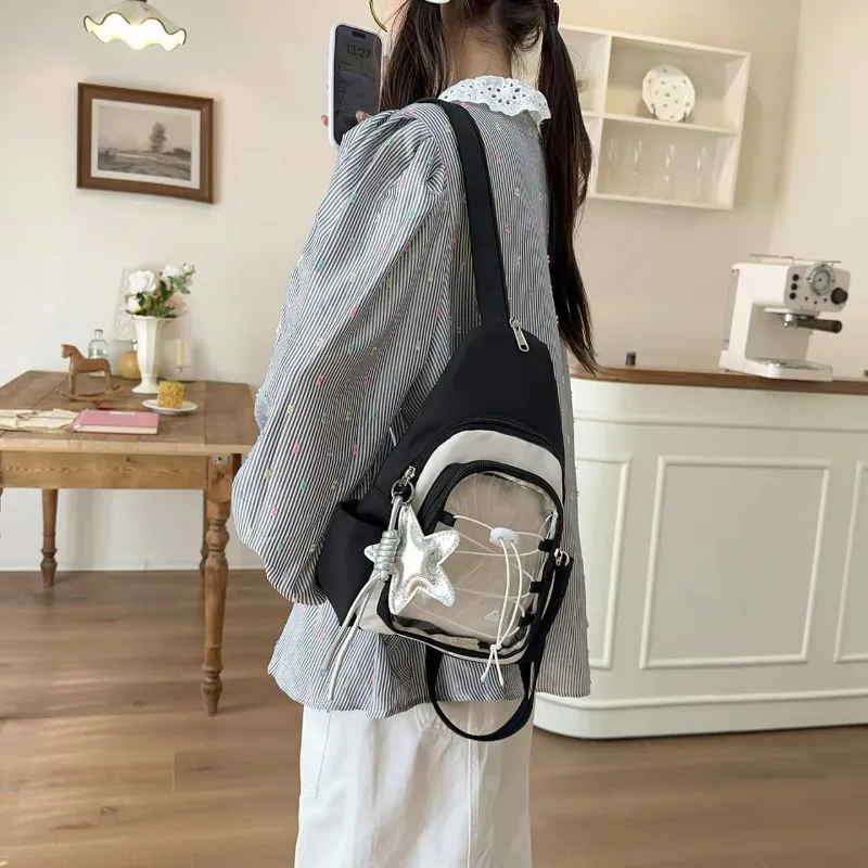 Riñonera de mujer con ventana transparente y estrellas, estilo patchwork, linda y casual, para uso diario, mochilas  calle par