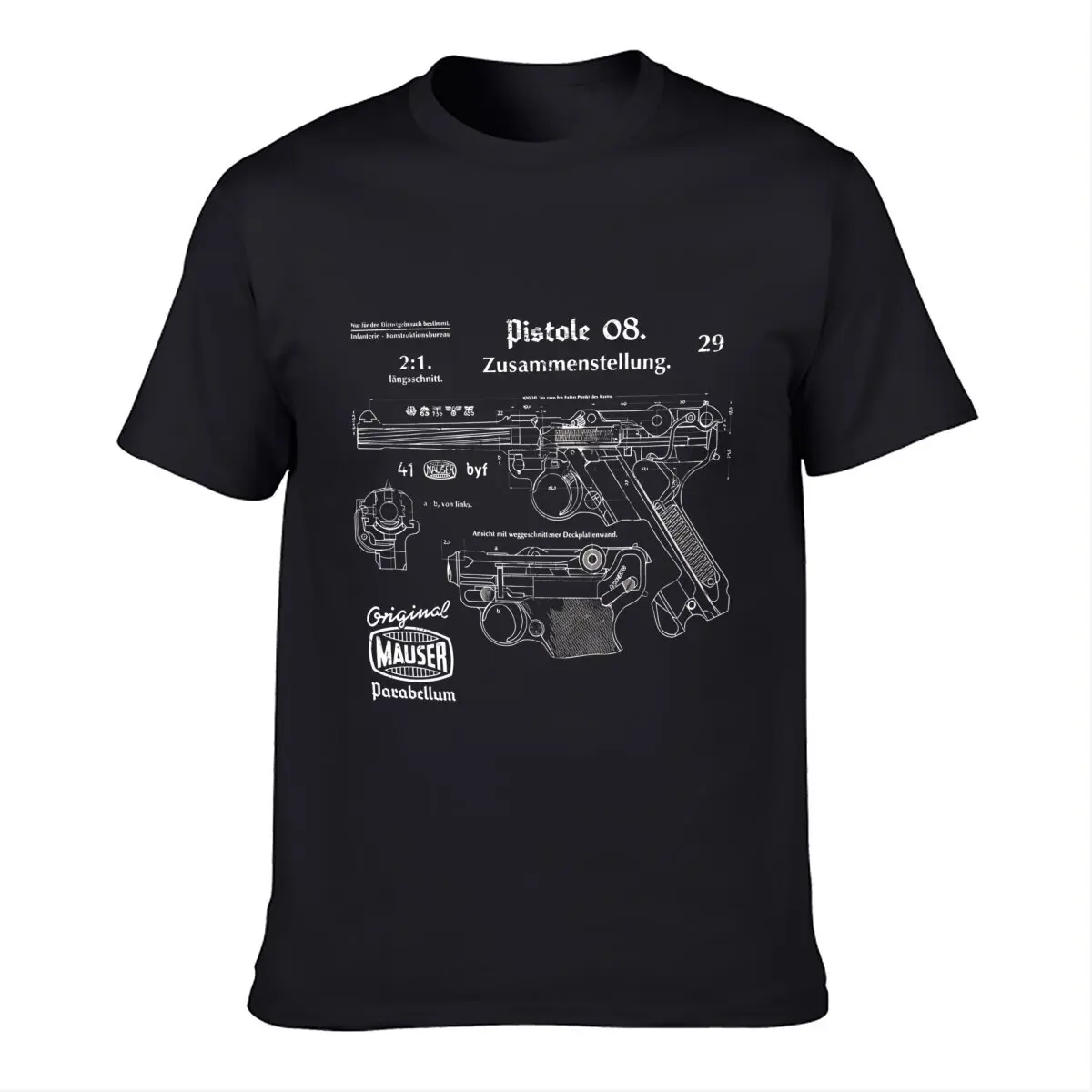 New Cool T Shirts Ww2 German Pistole  Parabellum P08 Luger Vintage Drawings Printed T-Shirts T Shirts  Sweater Fashion Funny New