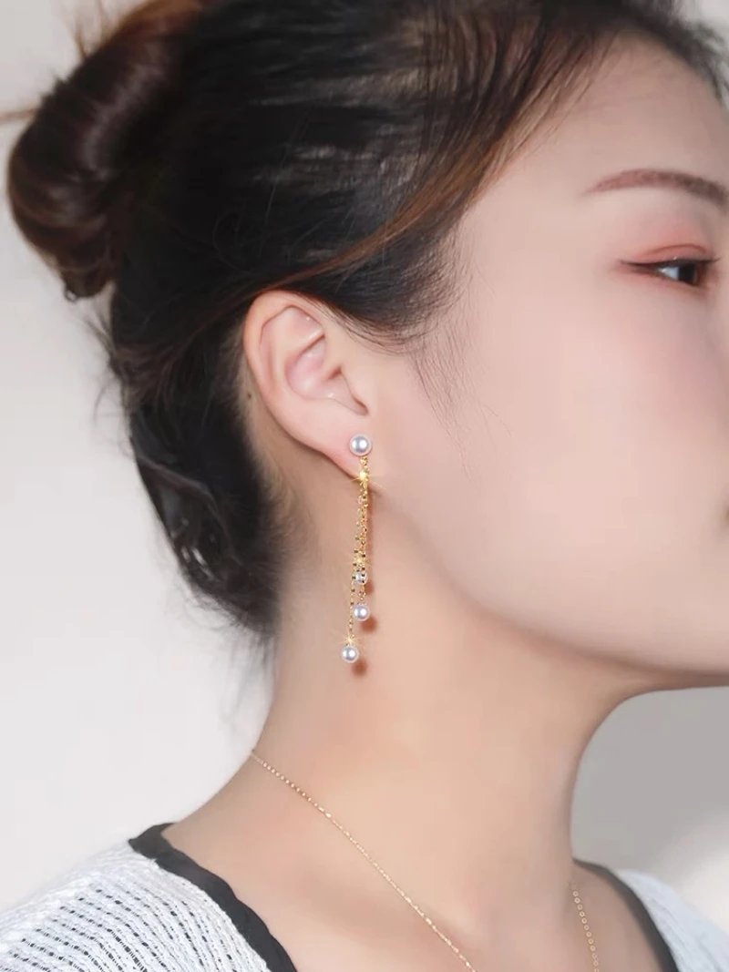 100% Real 18K Gold Natural Seawater Pearl Pure AU750 Classic Fashion Tassel Design Fine Jewelry Gift for Women EC1026