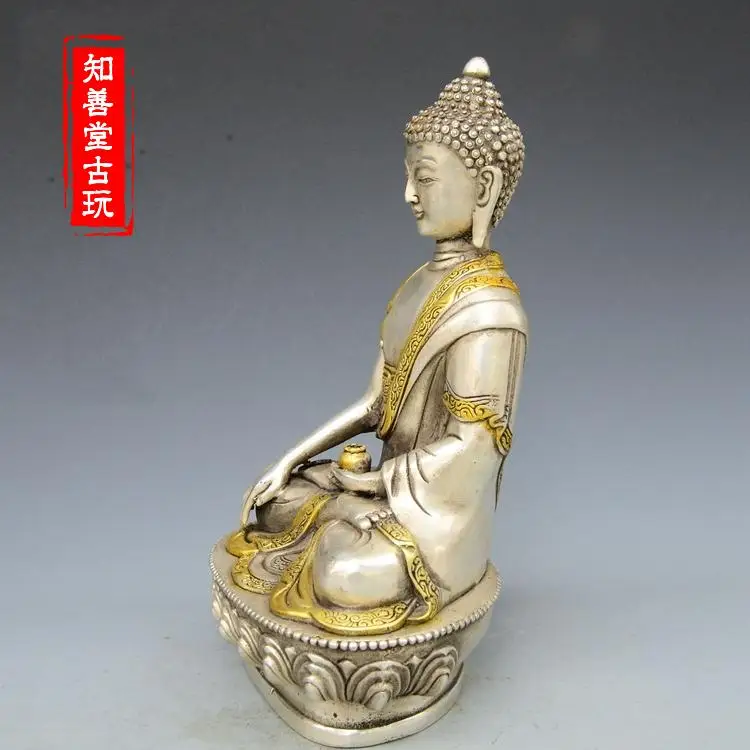 Miscellaneous Collection Antique White Bronze Plated Trollius chinensis Avalokitesvara Collection