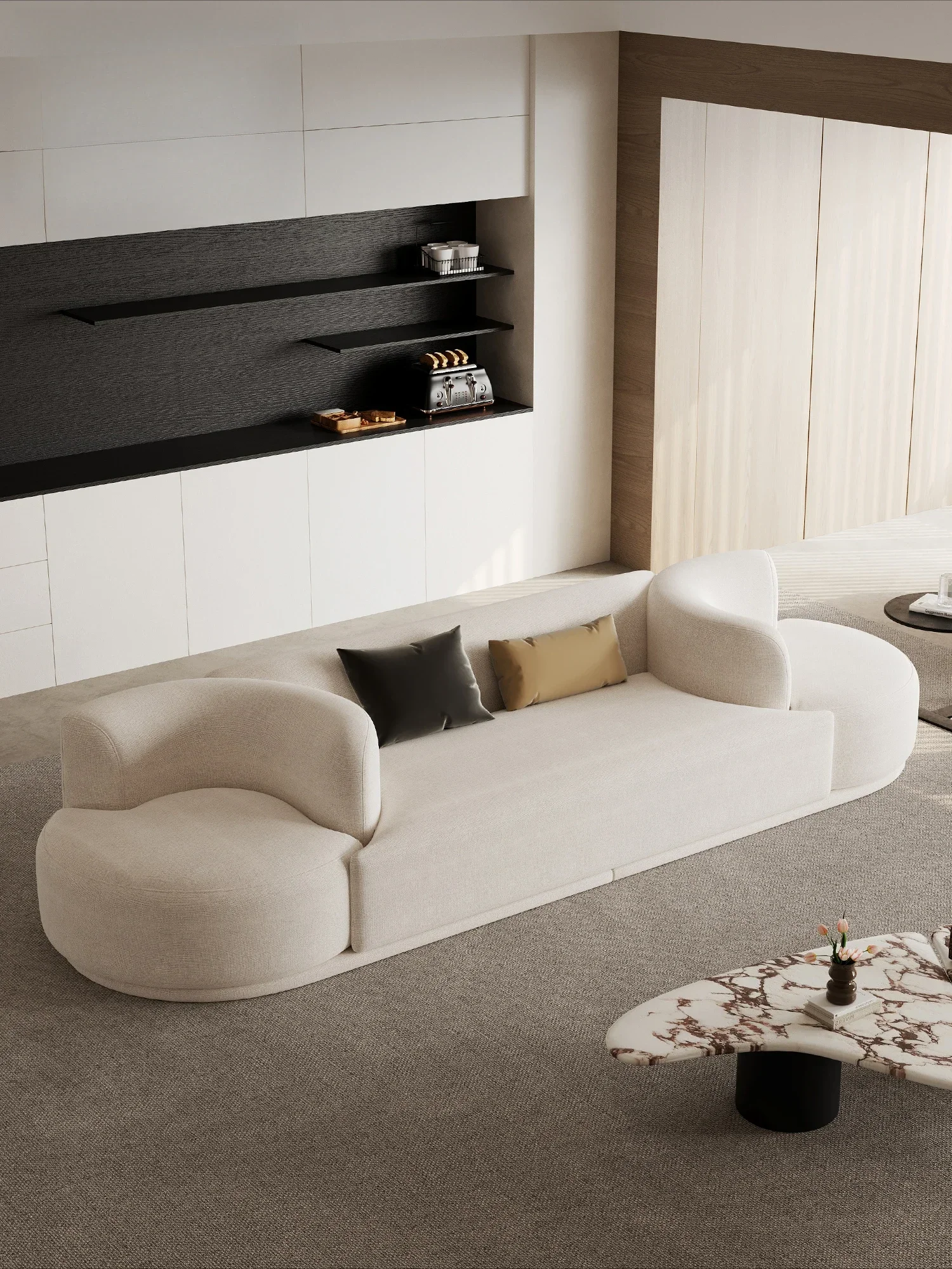 Creative Rotating Paradise Sofa Designer Italian Simple Straight Row Three-person Fabric Combination Large Flat Layer Bordone