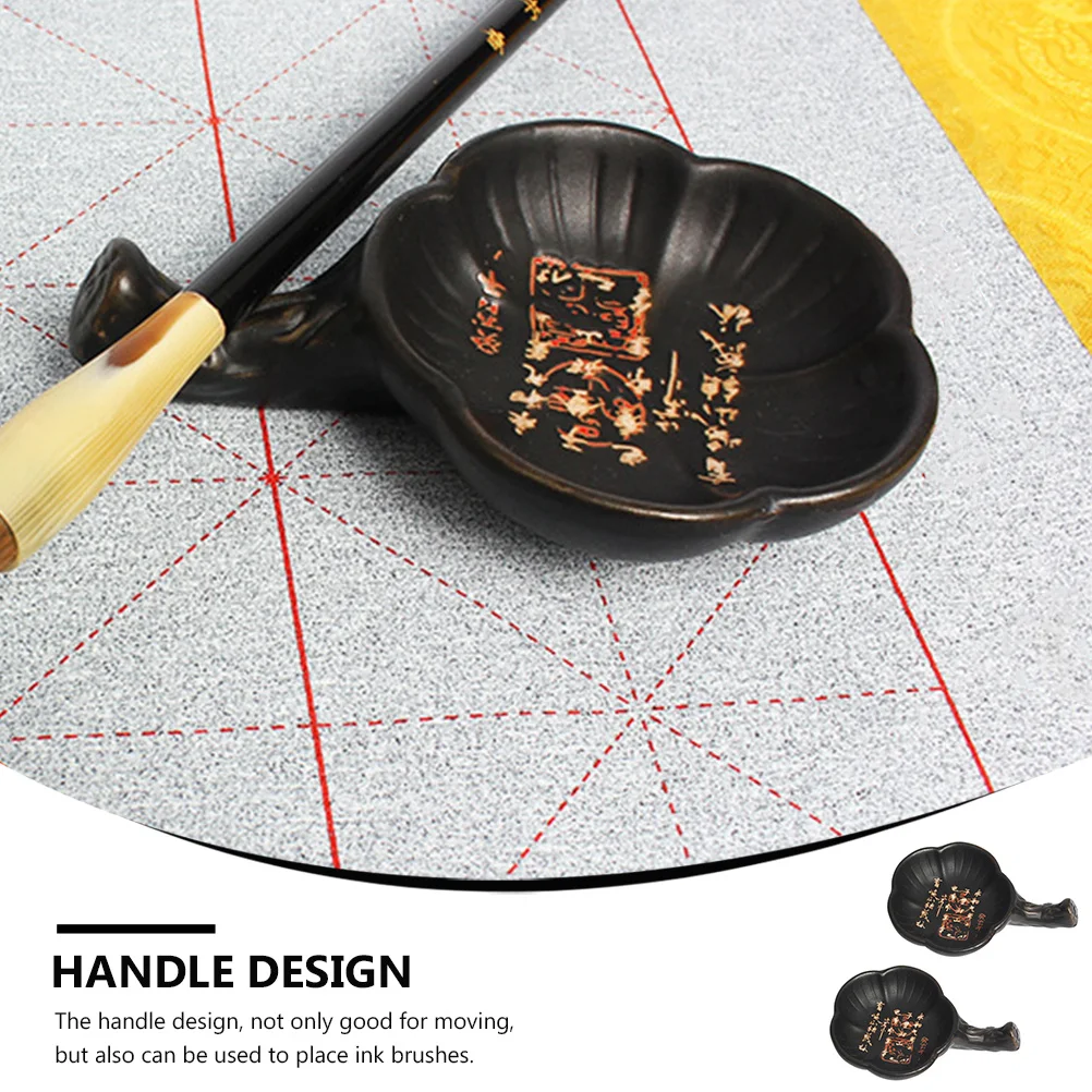 

2 Pcs Flower Shape Ink Dish Ceramic Plate Calligraphy Painting Bowl Tray Stationery