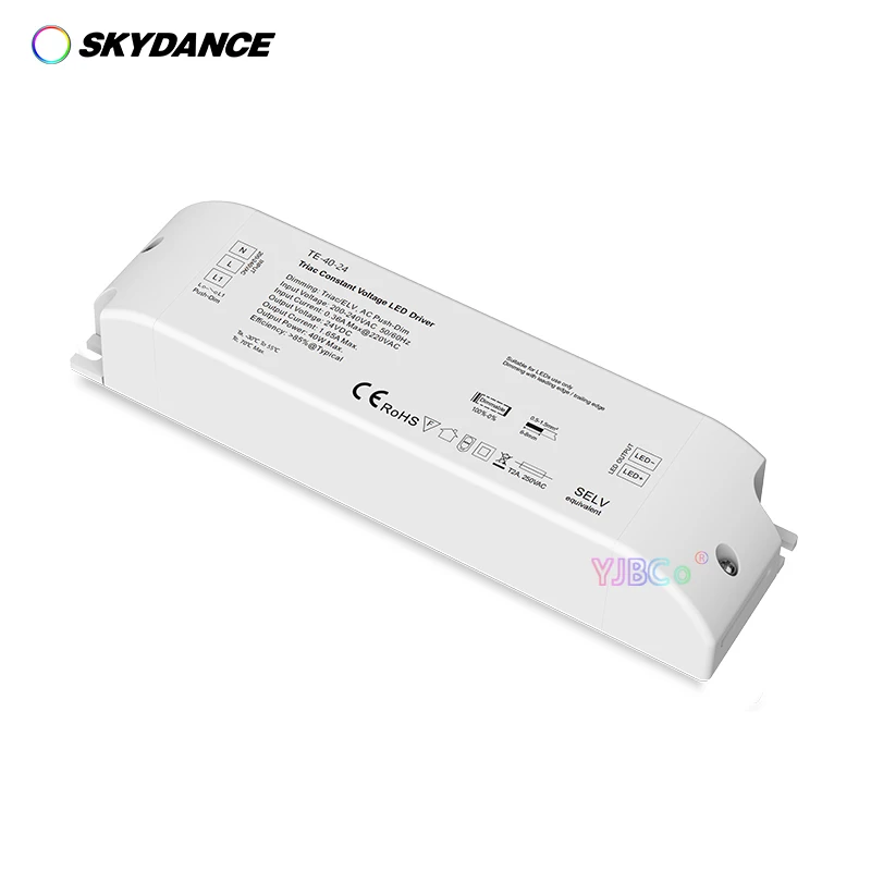 Skydance-controlador LED regulable Triac, tira de LED de un solo color, fuente de alimentación de interfaz de atenuación Push-Dim, 40W, 75W, 12V,