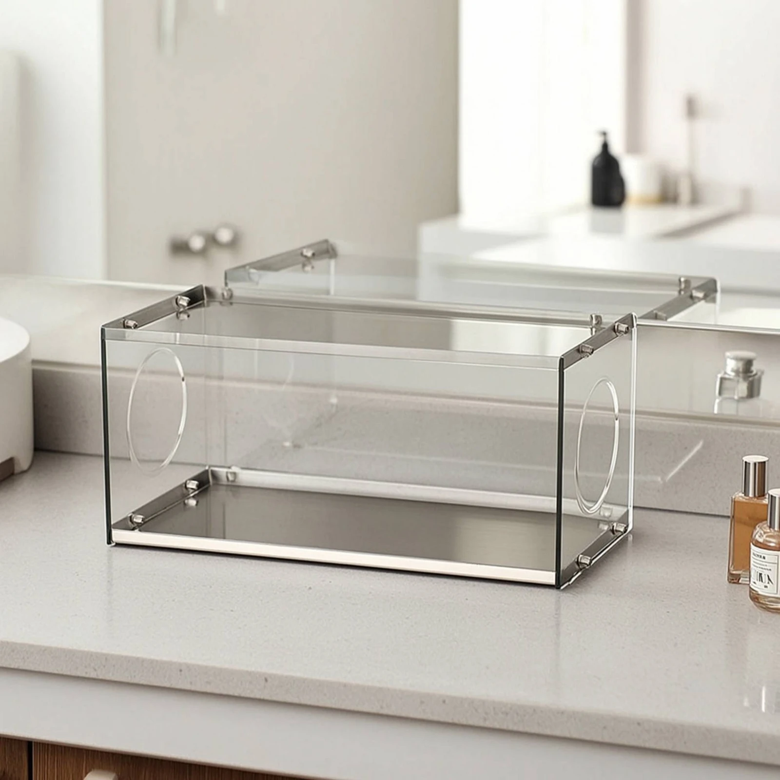 Desktop Storage Rack with Acrylic Panels Compact Two-Tier Storage Rack Desktop Shelf Sturdy for Vanity, Kitchen