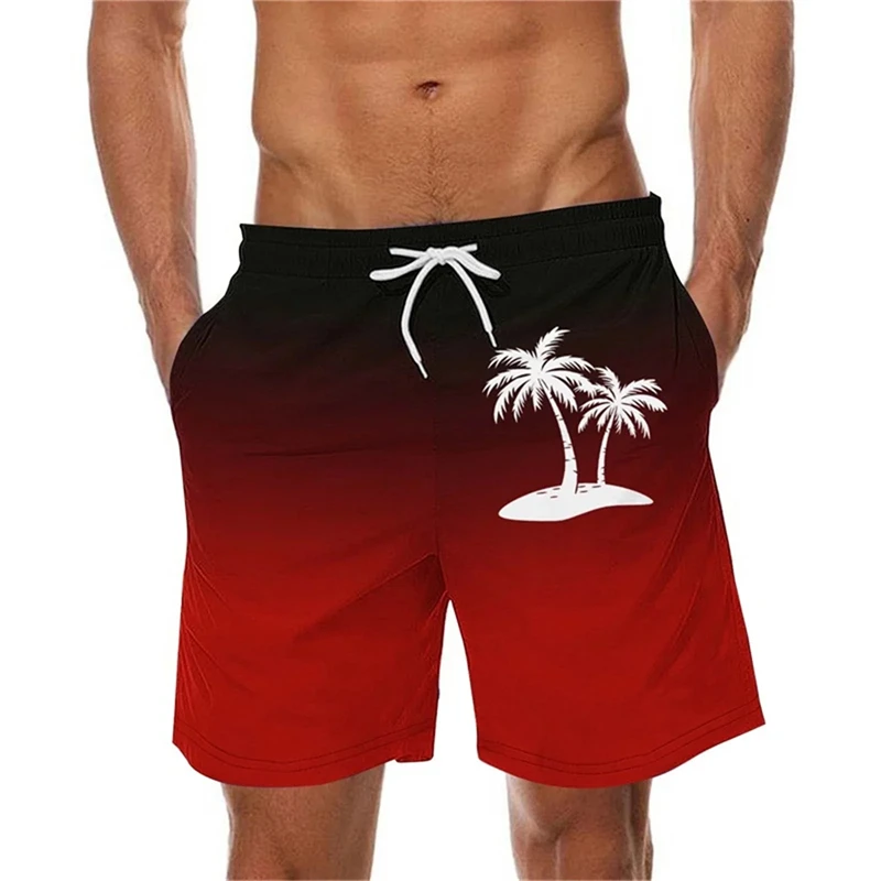 

Gradient Color Palm Tree Pattern Beach Shorts Men 3d Printed Tropical Plants Swimming Trunk Summer Hawaiian Holiday Board Shorts