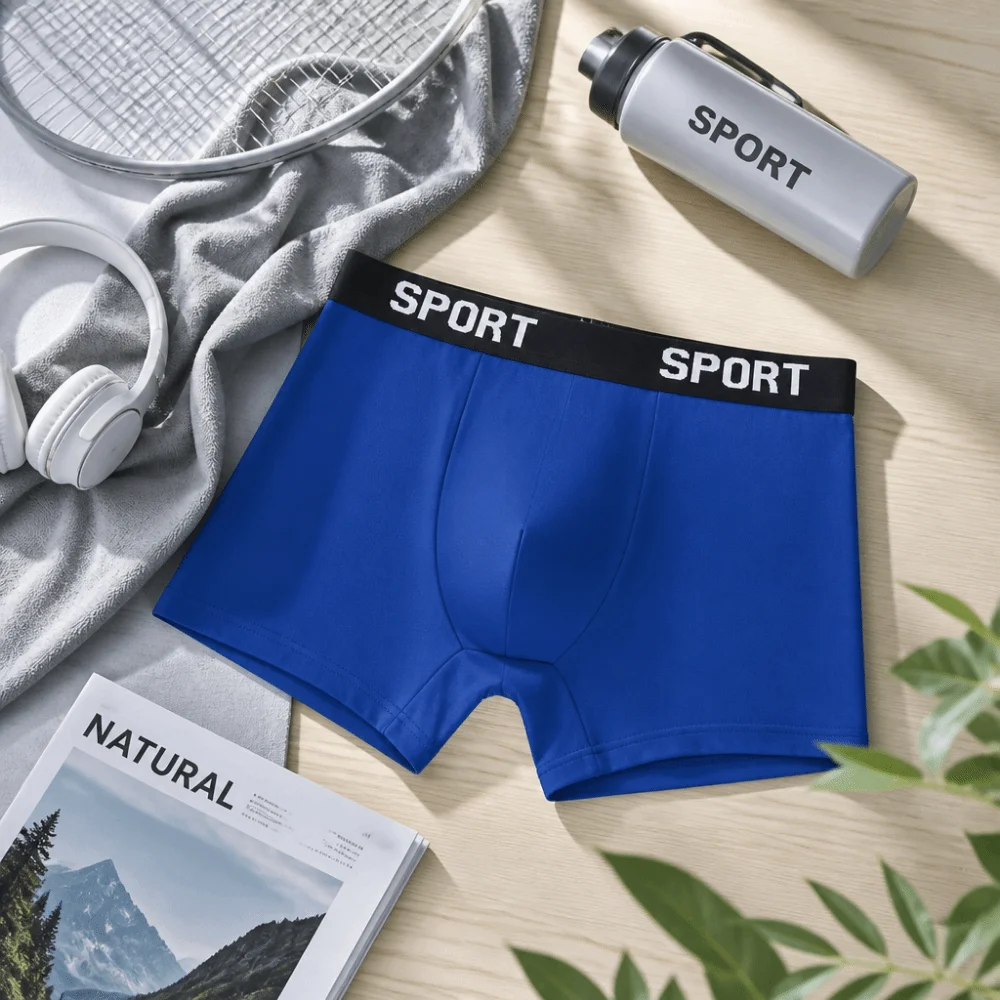 Quick Drying Solid Color Men's Underwear Breathable Mid Waist Boxer Briefs Lingerie Flat Panties Cycling