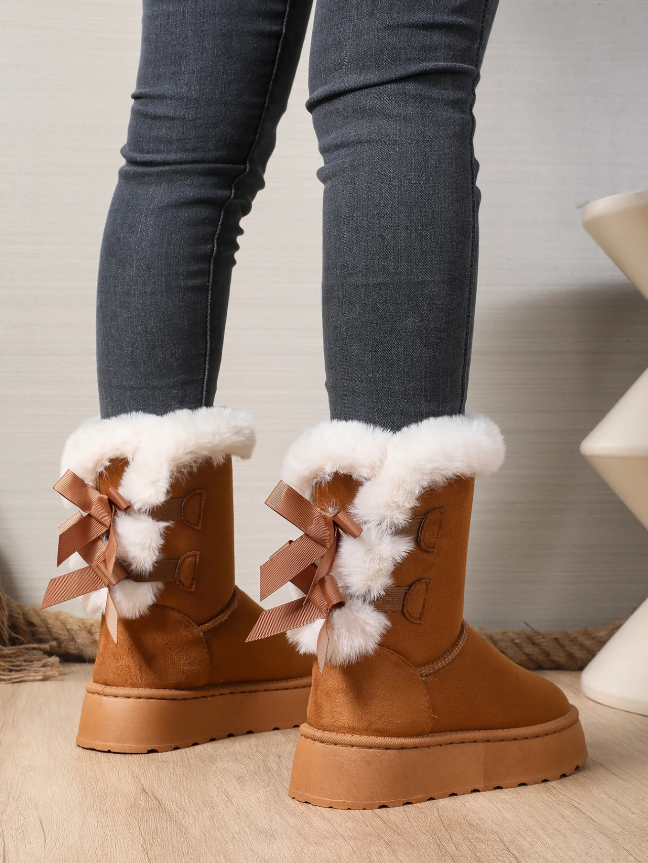Winter Frauen Mid-kalb Stiefel Dicken Plüsch Dicke Sohle Nicht-slip Mode Schnee Stiefel Frauen Einfarbig Klassische retro Schuhe für Frauen – Detail 5