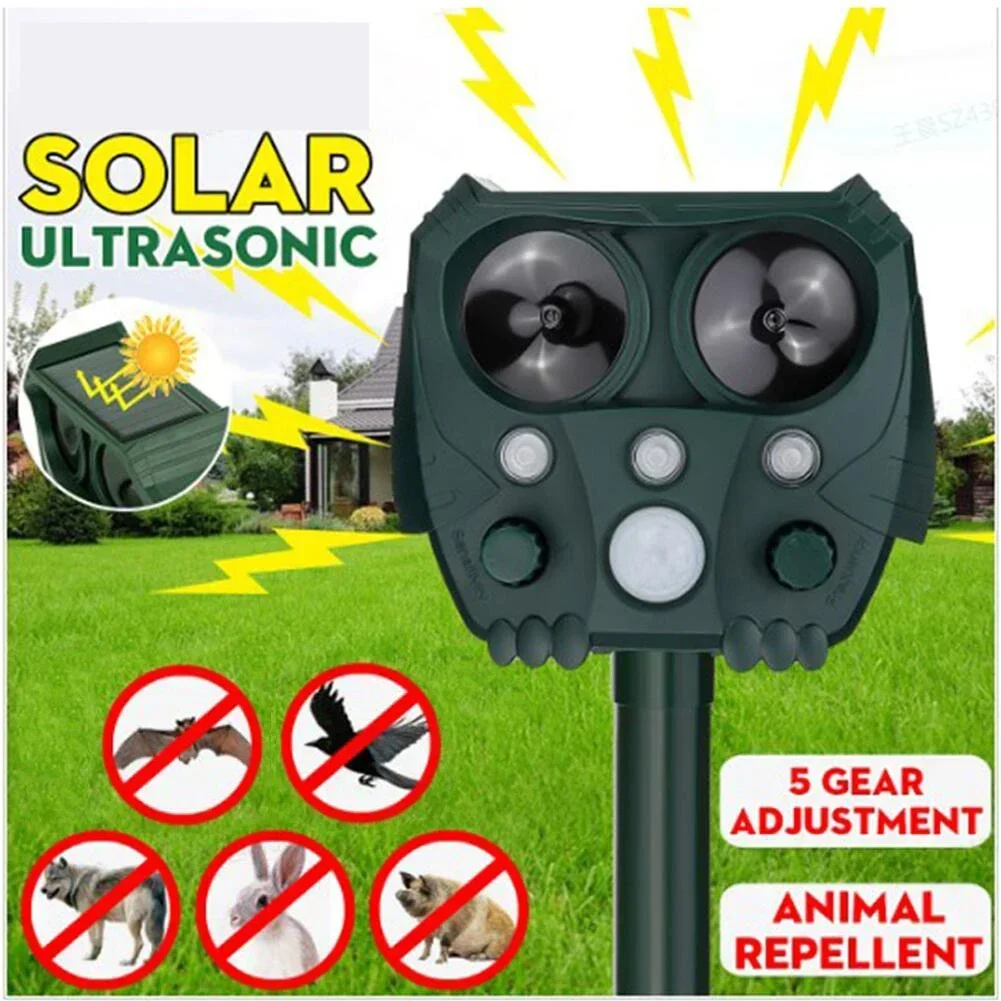 Répulsif pour animaux à énergie solaire, sonar ultrasonique pour animaux, répulsif pour animaux, dissuasion pour chiens/chat/oiseaux, effrayant