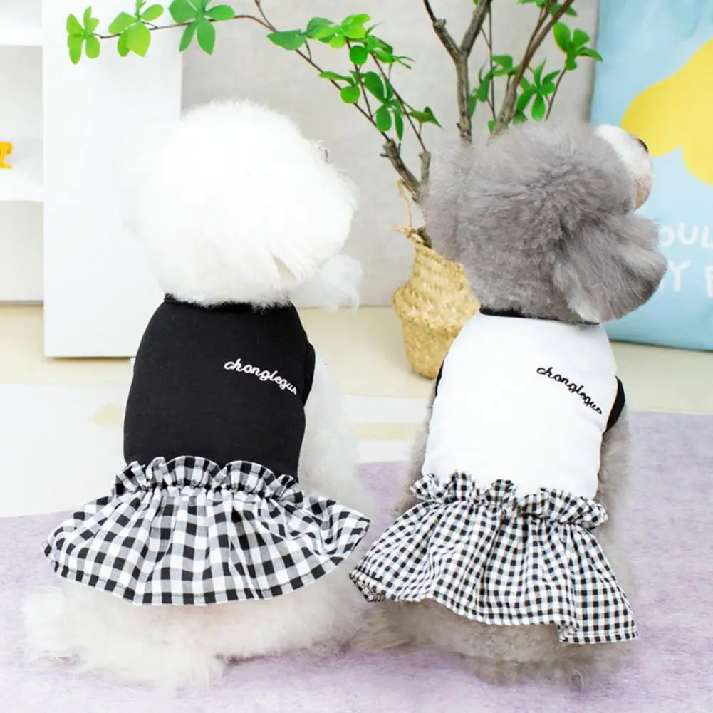 Soft Comfortable Lattice Splicing Dress for Small Dogs, Adorable Dog Clothes, Pet Supplies