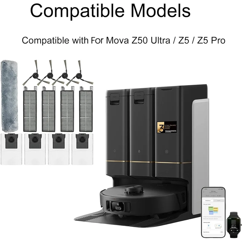 메인 사이드 브러시 HEPA 필터 먼지 봉투 Mova Z50 Ultra/Z5/Z5 Pro 진공 청소기-A77G 용 교체 액세서리 키트