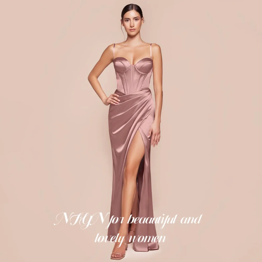 

NFYN Dark Pink Sweetheart Elegant Prom Dress Sleeveless Backless Prom Gown Satin Side Split Pleated Evening Dresses Customized