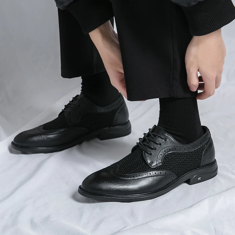 تناسب أحذية الرجال فستان أحذية تنفس موضة الأحذية الرسمية الاجتماعية الأعمال في الهواء الطلق أحذية من الجلد أحذية الزفاف الأصلية الفاخرة #5